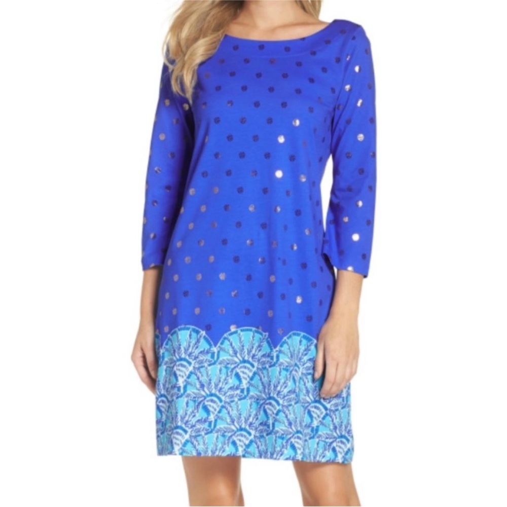 Lilly Pulitzer Blue Grotto Squeeze The Juice Engineered 3/4 Sleeve Bay Dress M